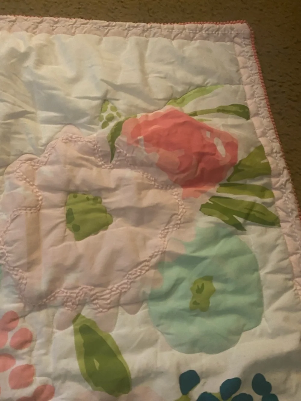 Cloud Island Floral Fields Pink Quilted Crib Comforter Watercolor Bloom 40x31